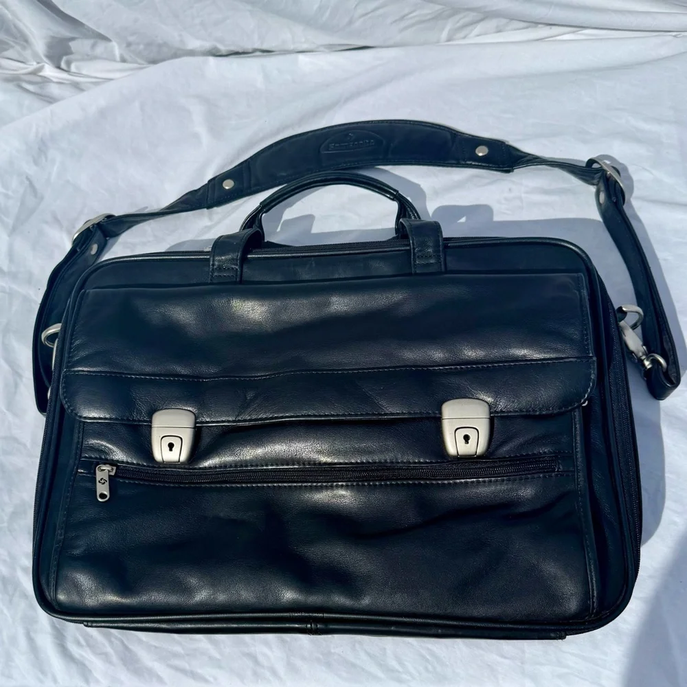 Samsonite Professional Leather Series Laptop Briefcase Shoulder Bag Black